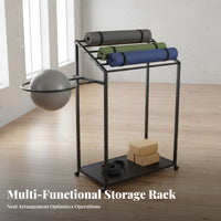 Space Saving Fitness Ball and Mat Rack Large Capacity Fitness Mat Storage Rack Sturdy & Long-Lasting Home Gym Storage Cart Mobile Design