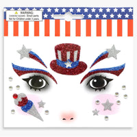 Easy to Apply Independence Day Glitter Face Sticker Iridescent American Flag Face Jewels Waterproof Self-Adhesive Crystal Decals for Women, Teens, Parades