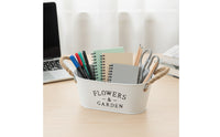 Farmhouse Oval Planter with Rope Handles Rustic Metal Planter Container White Flowers and Garden Container Tapered for Tabletop