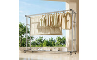 Double Rod Clothes Drying Rack Foldable Clothes Rack with Wheels Heavy Duty Portable for Laundry Room