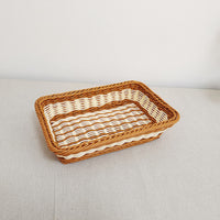 Rectangular Food Serving Basket Rectangular Woven Basket Easy to Clean Imitation Rattan Tray for Hotels, Supermarket, Tabletop, Buffet Display