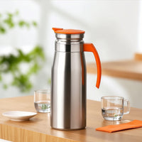 Wide-Mouth Water Jug with Lid Sleek Stainless Steel Pitcher Large Pitcher with Lid Slim for Refrigerator