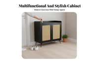 Light Luxury Aesthetic Rattan Door Shoe Cabinet Japanese design Entryway Console Floor-Standing Storage Furniture Ventilated Design for Apartment Dwellers, Homeowners, Families, Foyer, Hallway, Living Room, Bedroom