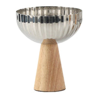 Stainless Steel Fruit Bowl with Wooden Base