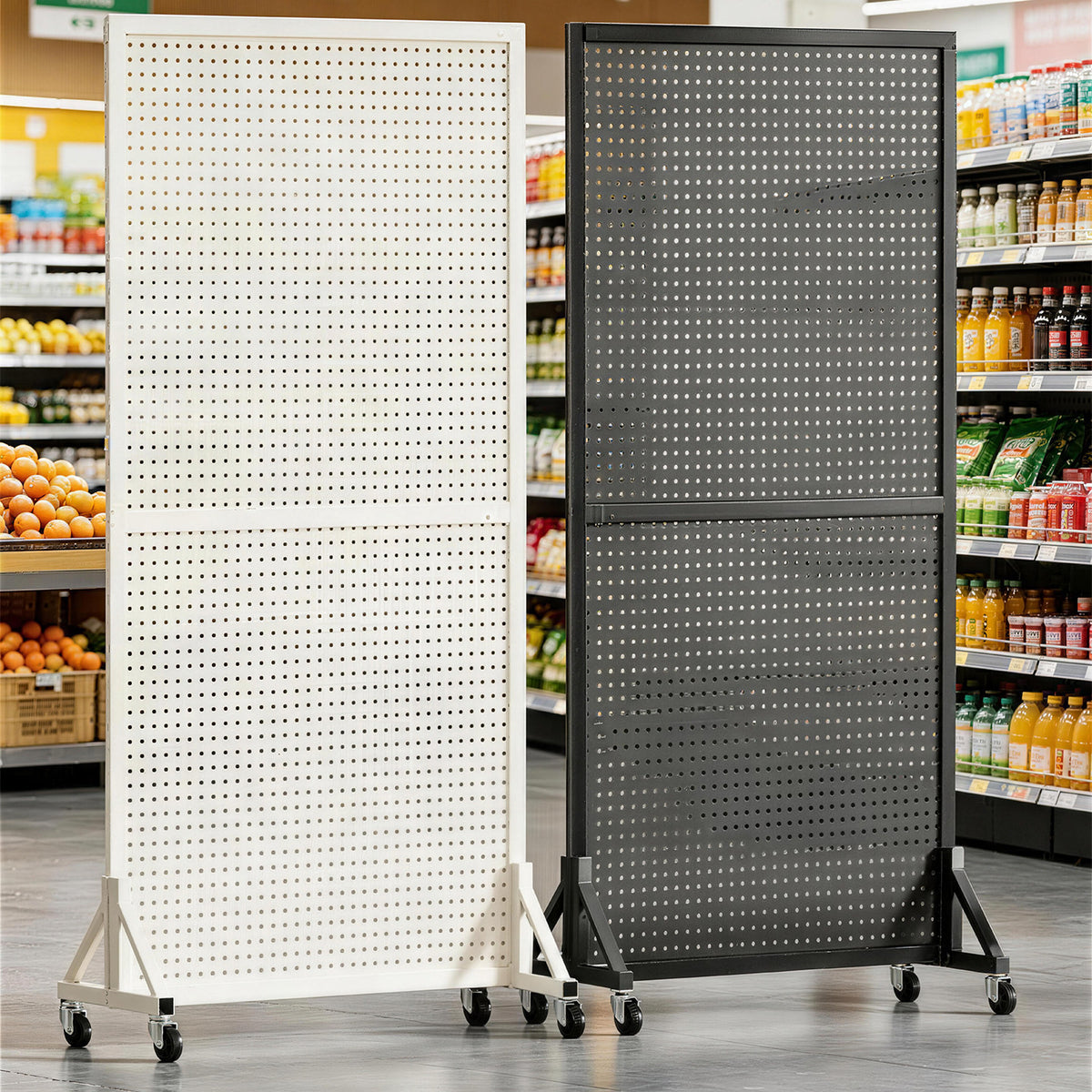 Movable Pegboard Floor Standing Storage Rack with Wheels