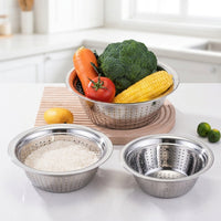 Stainless Steel Colander Vegetable Strainer with Loop Handles, Fruit Washing Basket Draining Basin