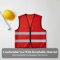 Reflective Vest Zipper Front Closure High Visibility Vest Lightweight Construction Waistcoat for Warehouse Airports, Railways, Nighttime