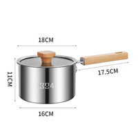 Stainless Steel Deep Fryer Pot Visible Glass Lid Japanese Battered Fryer Wooden Handle Saucepan for Home Kitchen