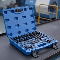 32 Pieces Socket Wrench Set Metric Socket Set with Case Deep Vehicle Tool Kit with for Mechanics, Home Mechanics, Automotive Repair, Garage