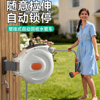 Automatic Retractable Hose Reel Wall-Mounted Water Drum Cart with Spray Nozzle for Garden Watering