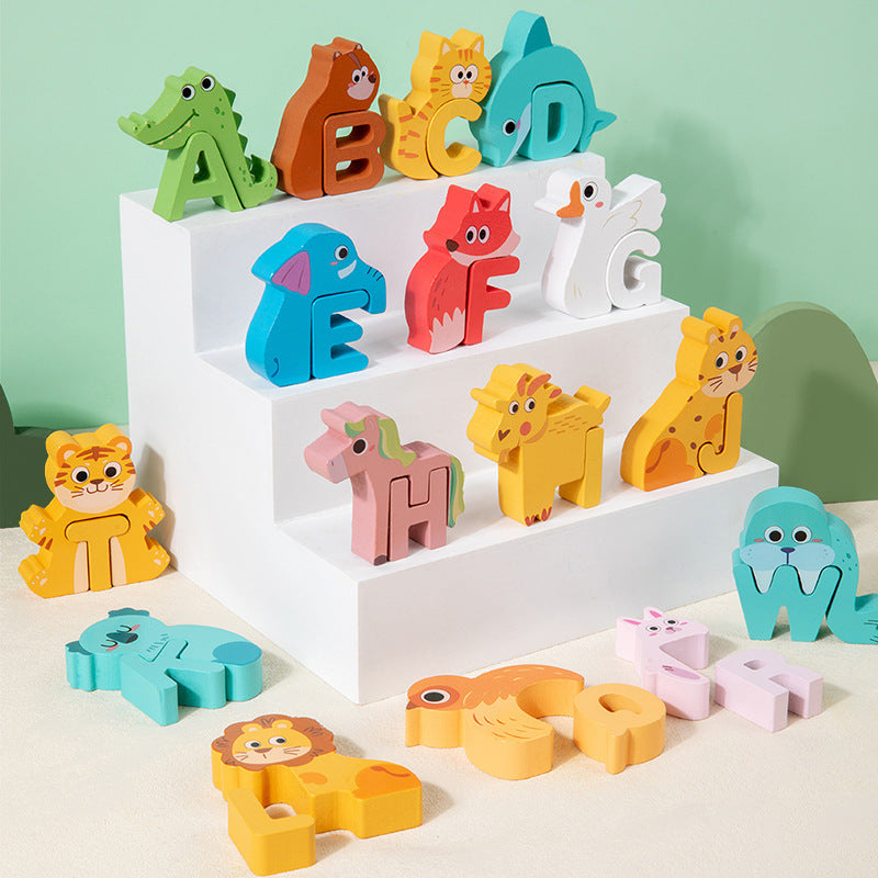 Wooden Alphabet Animal Puzzle Toy for Early Education