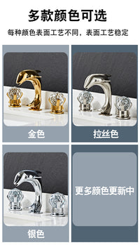 American-Style Three-Hole Basin Faucet, Brass, Gold Finish, Dolphin Design