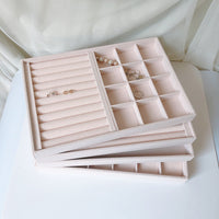 Jewelry Storage Tray with Pearl Velvet, Beige-Pink, for Rings, Earrings, Bracelets, Display