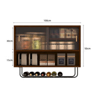 Fluted Door Cabinet Solid Wood Hanging Kitchen Cupboard Wall Mounted Storage Shelf Fluted Glass Door Wall Cabinet Suitable for Gift Giving Home Decoration