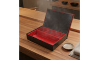 Three-Compartment Bento Box Wood-Grain Food Container Easy to Carry for Takeaway