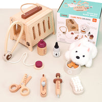 Wooden Pet Medical Kit Toy for Kids Role-Playing Doctor Set