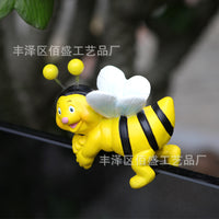 跨境可爱两只小蜜蜂摆件花器花盆挂缸树脂挂件创意趴缸装饰品礼品