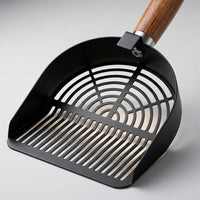 Wooden Handle 10th Gen Stainless Steel Silver Slotted Round Hole Cat Litter Scooper, 10th Gen Upgraded Carbon Steel Grey Slotted Round Hole Tool