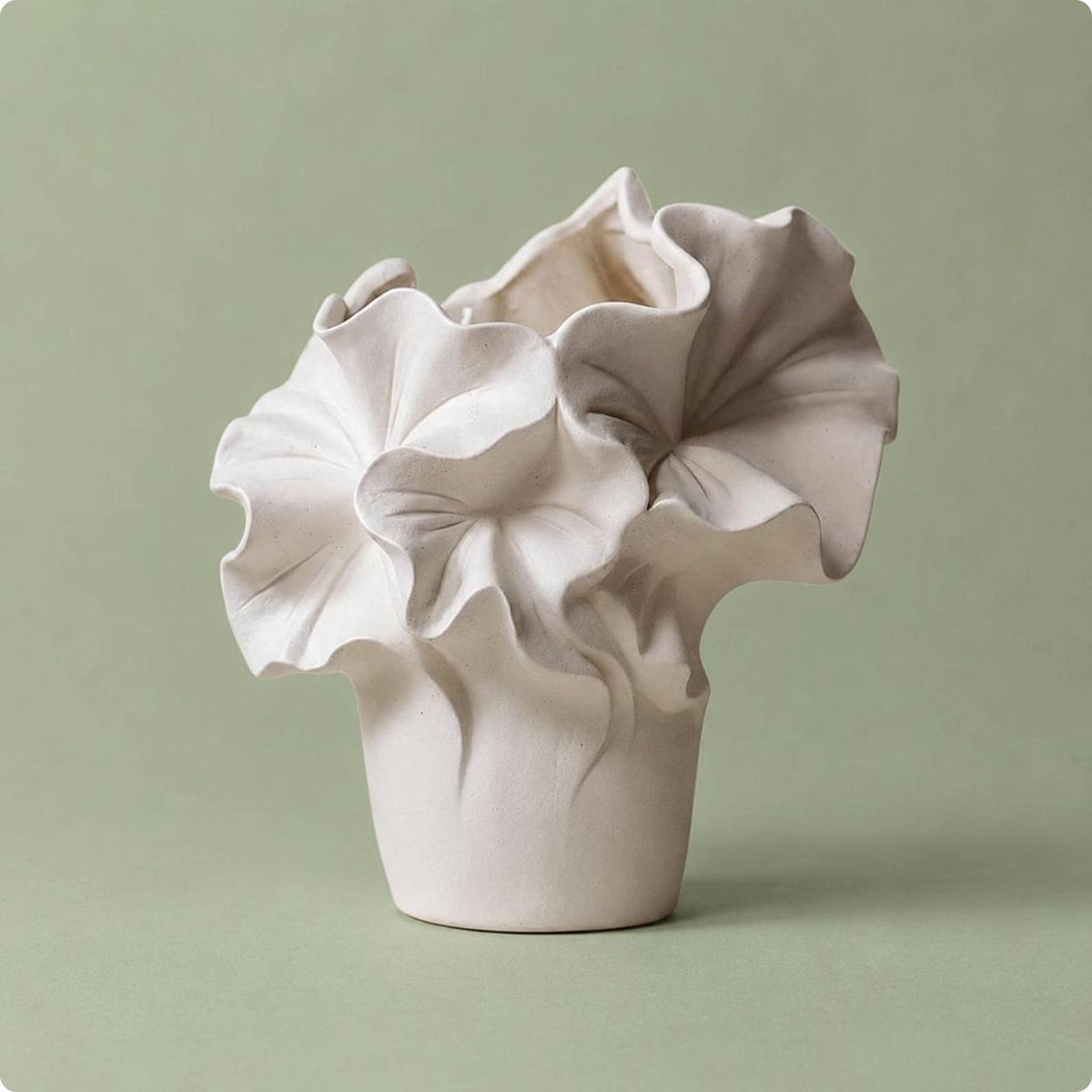 Handmade Ceramic Vase Neutral Color Ruffled Ceramic Vase Minimalist for Homestay