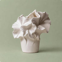 Handmade Ceramic Vase Neutral Color Ruffled Ceramic Vase Minimalist for Homestay