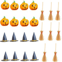 24-Piece Halloween Mini Witch Hats and Broomsticks with Pumpkin Heads for Halloween Party