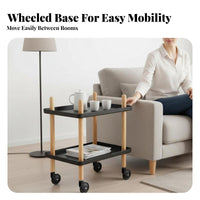 2-Tier Rolling Organizer Multifunctional Wheeled Side Table 360° Swivel Wheels