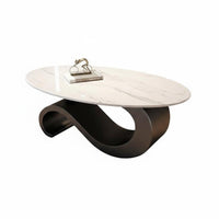 2 Pieces Coffee and End Table Group Minimalist Design Sculptural Table Set Creamy Design Scuff Resistant for Living Room, Study