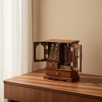 Glass Door Jewelry Cabinet Walnut Finish Home Organizer Large Capacity