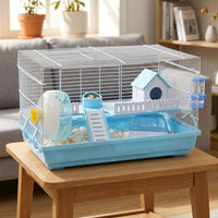 Large Hamster Cage with Iron Wire, Multi-Level Habitat and House Starter Kit, Affordable Little Friends Home with Bedding Area and Accessories