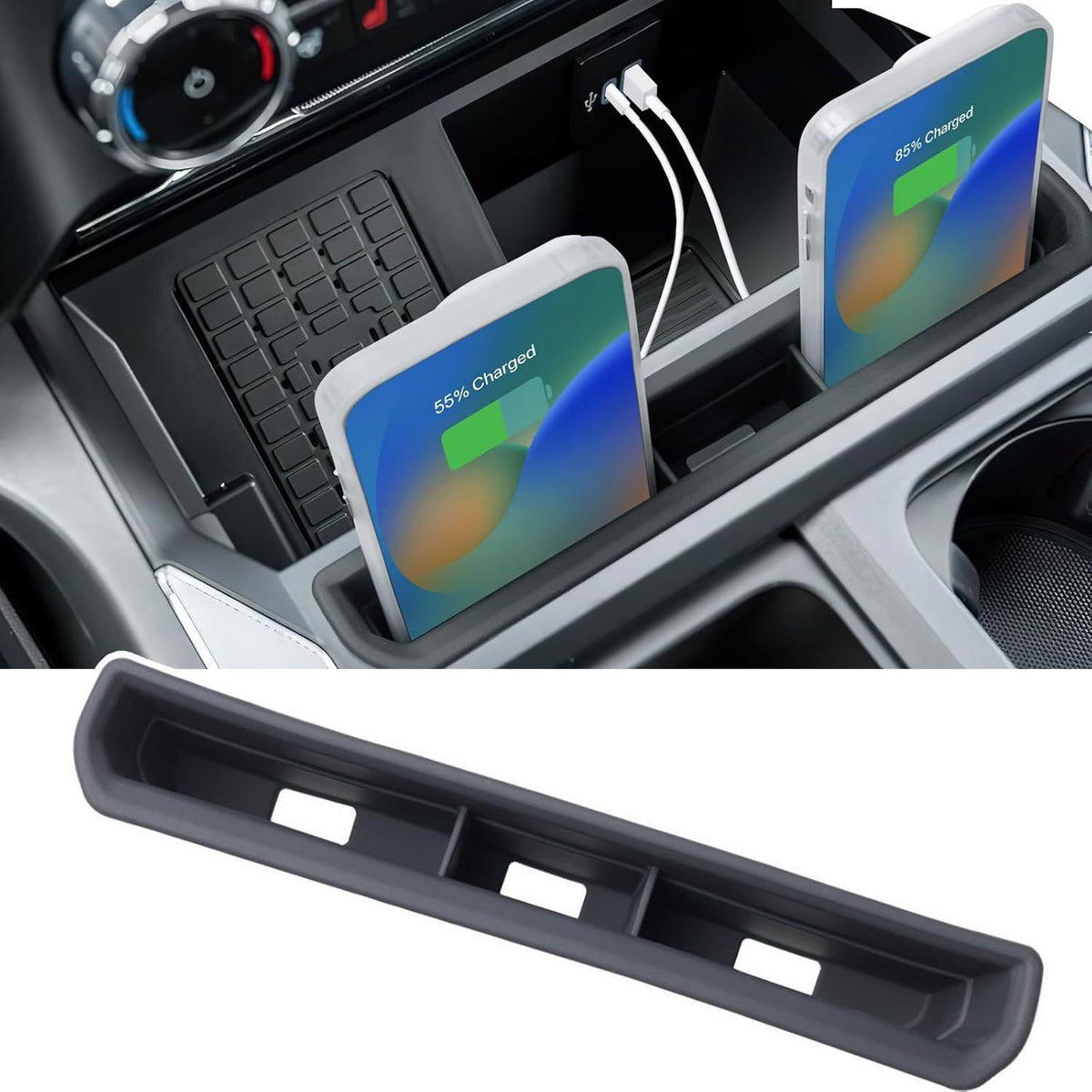 Silicone Anti-Tip Phone Holder with Storage Tray for F250 F350 F450 F550