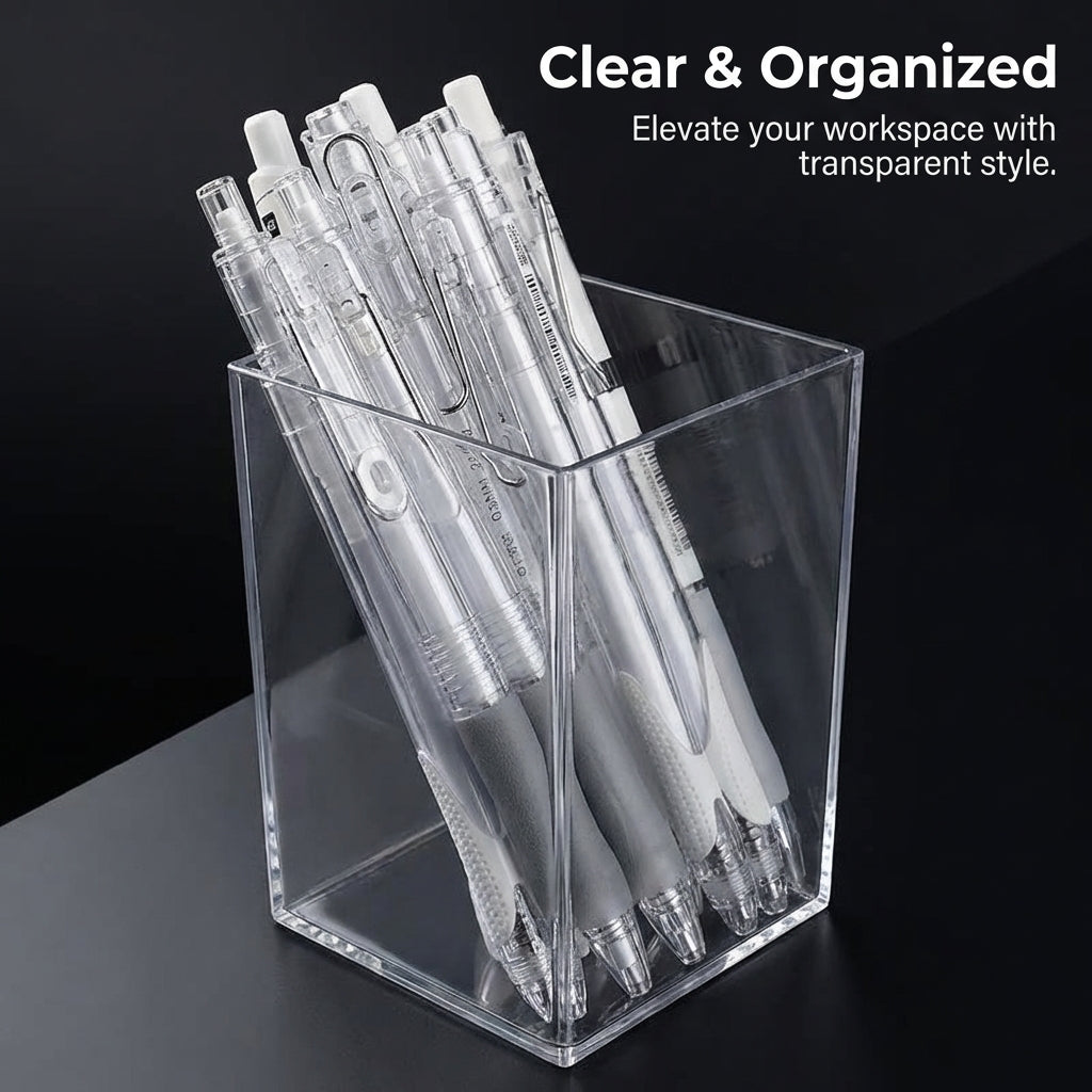 Clear Acrylic Pen Organizer, Stationery Holder for Desktop Storage, Student Desk Accessories, Makeup Brush for