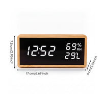 Humidity Display Bamboo Alarm Clock Battery Backup Desktop Alarm Clock USB Charging Home Gadget Dimmable