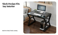 Reinforced Glass Computer Desk Anti-Slip Foot Pads Study Writing Desk Scratch Resistant Workstation Table for Esports Participants, Remote Workers