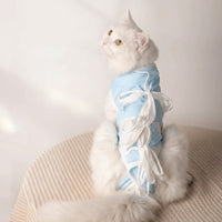 Cat Recovery Suit with Ties Back, Sleeveless Full Body Post-Surgery Clothes for Kitten Recovery, Anti-Licking Suit