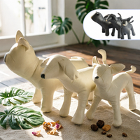 Dog-Shaped Display Mannequin PU Leather Puppy Model Stand Pale Cream
