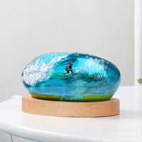 Resin Ocean Night Light Decor with Coral and Surfing Theme