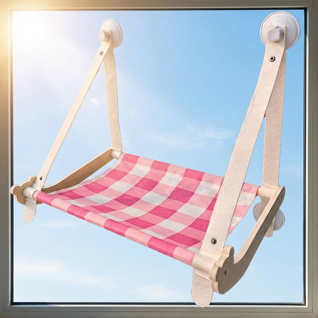 Cat Window Perch with Metal Frame, Strong Suction Cup Cat Bed and Hammock for Indoor Sunbathing, No Drill Cat Window Seat for Window Sill