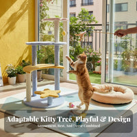 Sisal Scratching Posts Multi-Level Feline Tree Sturdy Structure Multi-Level Star and Moon Climber Soft Fabric Perches Feline Activity Hub Includes Hanging Toys for Indoors, Indoor, Living Room, Home