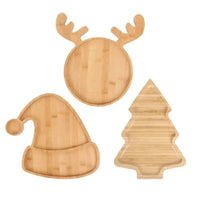 Simple Wooden Tray with Cartoon Christmas Tree Design, Beech Snack Plate