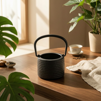 Cast Iron Scent Burner Black Ribbed Scent Burner Textured Home Decor for Meditation