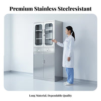 Medical Instrument Cabinet Resistant Stainless Steel Cabinet Rust-Resistant Steel Storage Locker for Pharmacists, Lab Technicians