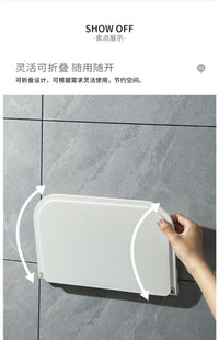 浴室可折叠毛巾衣物收纳架托盘壁挂免打孔香皂盒纸巾手机置物架 白色小号