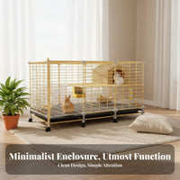 Easy-Clean Tray Indoor Rabbit Enclosure Accessible Able Roof 2-Tier Bunny Hutch Movable Wheels 2-Story Rabbit Hutch DIY Assembly for Families with Pets, Home, Living Room