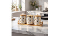 Ceramic spices Jars with Bamboo Lids Gold-Toned Seasoning Jar  Stylish Condiment Container  for Kitchen