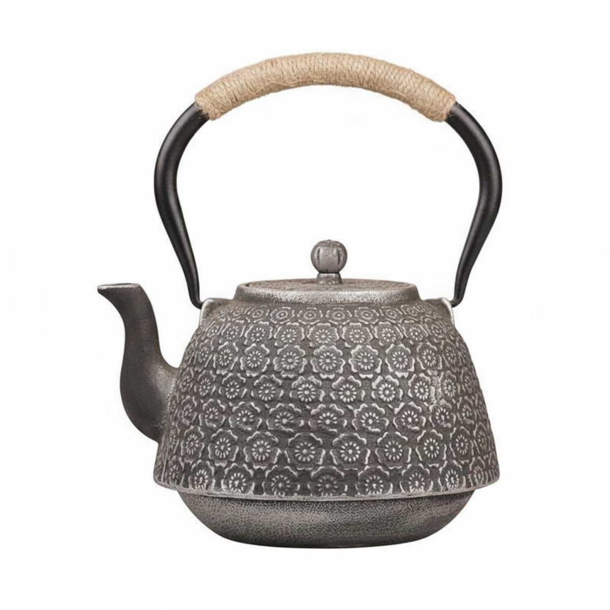 Cast Iron Kettle Cherry Blossom Floral Kettle Rounded Body