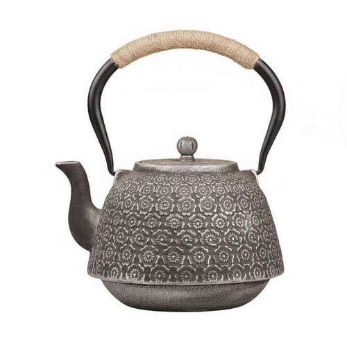 Cast Iron Kettle Cherry Blossom Floral Kettle Rounded Body