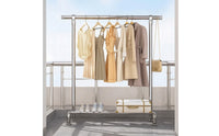 Floor-Standing Clothing Rack with Shelf Stainless Steel Garment Rack with Hooks Heavy Duty Storage Furniture Space-Saving for Bedroom