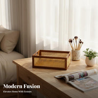 Woven Rectangular Bin Handwoven Organizer Basket Space Saving for Office Workers