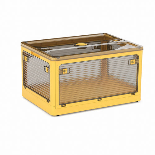 Foldable Bin with Doors Transparent Foldable Storage Box with Lid Space-Saving for Closet