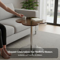 Round Glass Top Table Space-Saving Tripod Glass End Table for Entryway, Renters